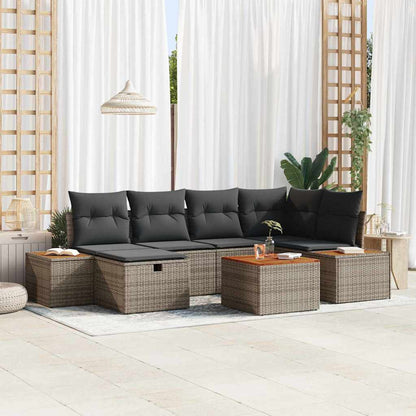Set Divano da Giardino con cuscino 7 pcs Grigio polyrattan