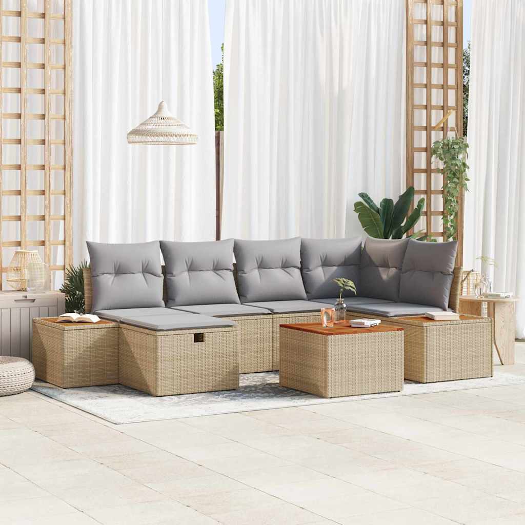 Set Divano da Giardino con cuscino 7 pcs Beige polyrattan