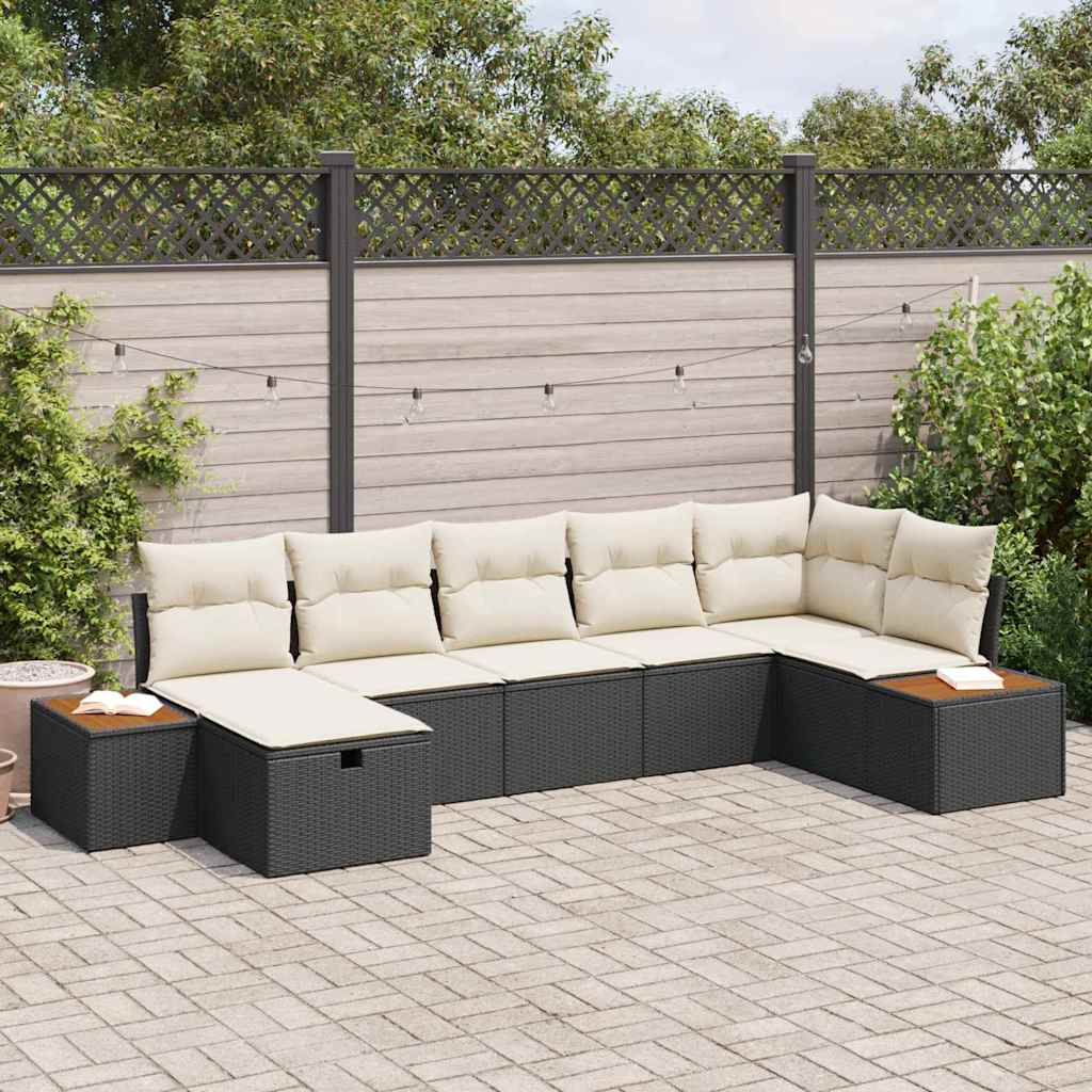 Set Divano da Giardino con cuscino 8 pcs Nero polyrattan