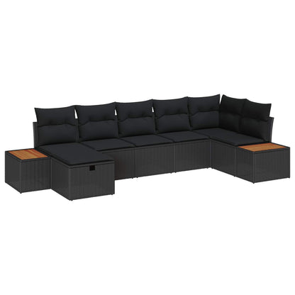 Set Divano da Giardino con cuscino 8 pcs Nero polyrattan
