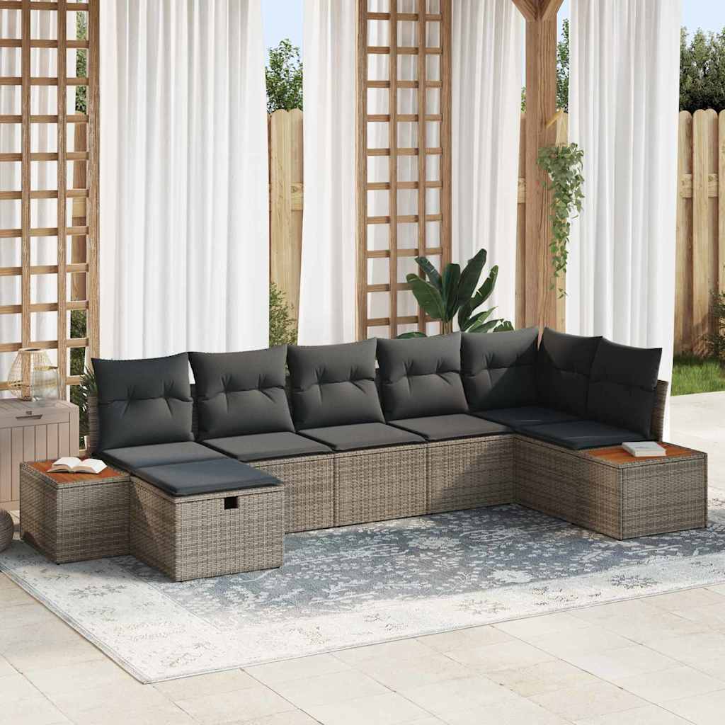 Set Divano da Giardino con cuscino 7 pcs Grigio polyrattan
