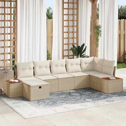 Set Divano da Giardino con cuscino 7 pcs Beige polyrattan