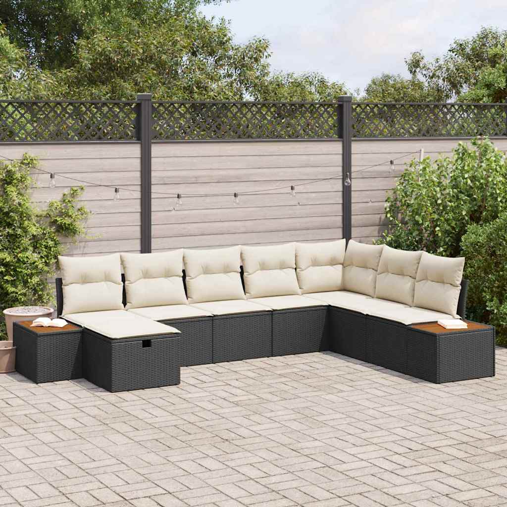 Set Divano da Giardino con cuscino 8 pcs Nero polyrattan