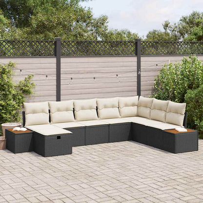Set Divano da Giardino con cuscino 8 pcs Nero polyrattan