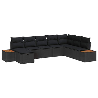 Set Divano da Giardino con cuscino 8 pcs Nero polyrattan