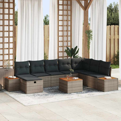 Set Divano da Giardino con cuscino 9 pcs Grigio polyrattan