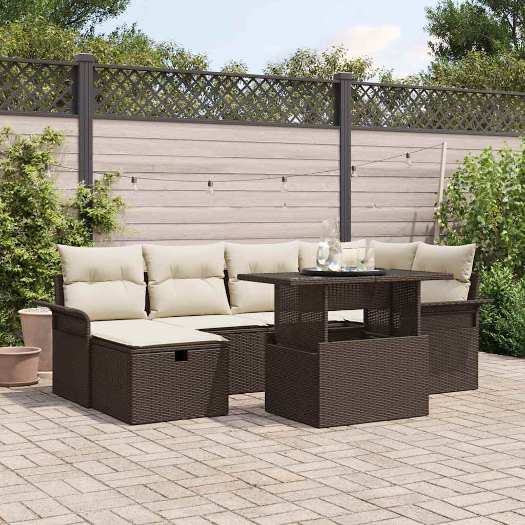 Set Divano da Giardino con cuscino 7 pcs Marrone polyrattan