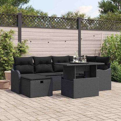 Set Divano da Giardino con cuscino 7 pcs Nero Poly Rattan