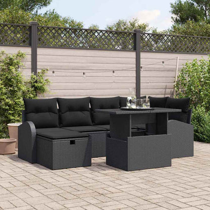 Set Divano da Giardino con cuscino 7 pcs Nero Poly Rattan