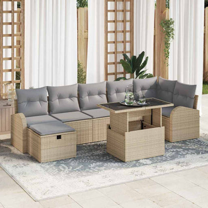 Set Divano da Giardino con cuscino 8 pcs Beige Poly Rattan
