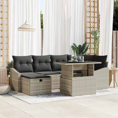 Set Divano da Giardino 7 pcs Grigio chiaro Poly Rattan