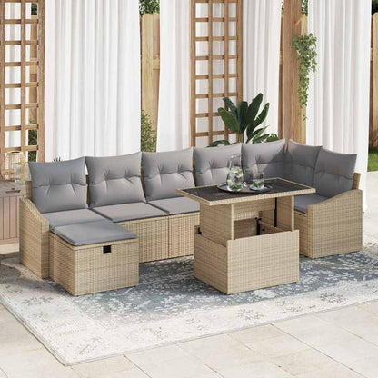 Set Divano da Giardino con cuscino 8 pcs Beige Poly Rattan