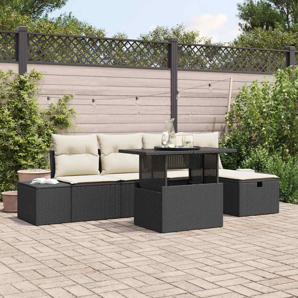 Set Divano da Giardino 6 pcs Nero Poly Rattan