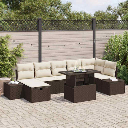 Set Divano da Giardino con cuscino 8 pcs Marrone Poly Rattan