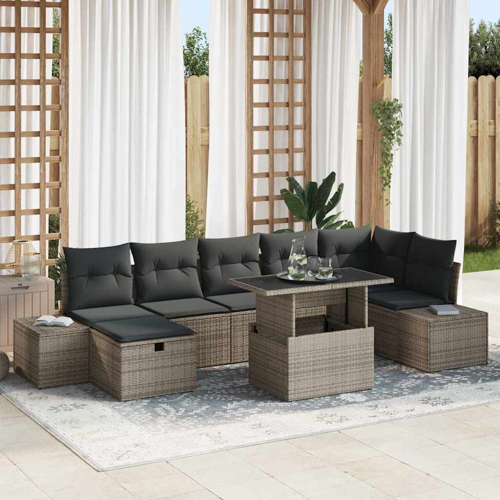 Set Divano da Giardino con cuscino 8 pcs Grigio Poly Rattan