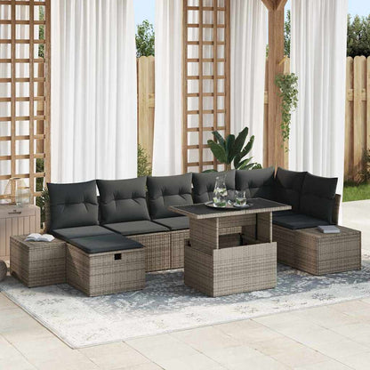 Set Divano da Giardino con cuscino 8 pcs Grigio Poly Rattan