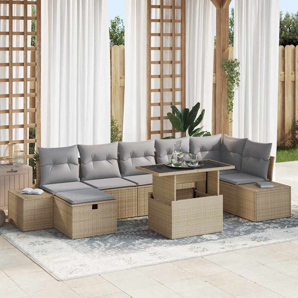 Set Divano da Giardino con cuscino 8 pcs Beige Poly Rattan