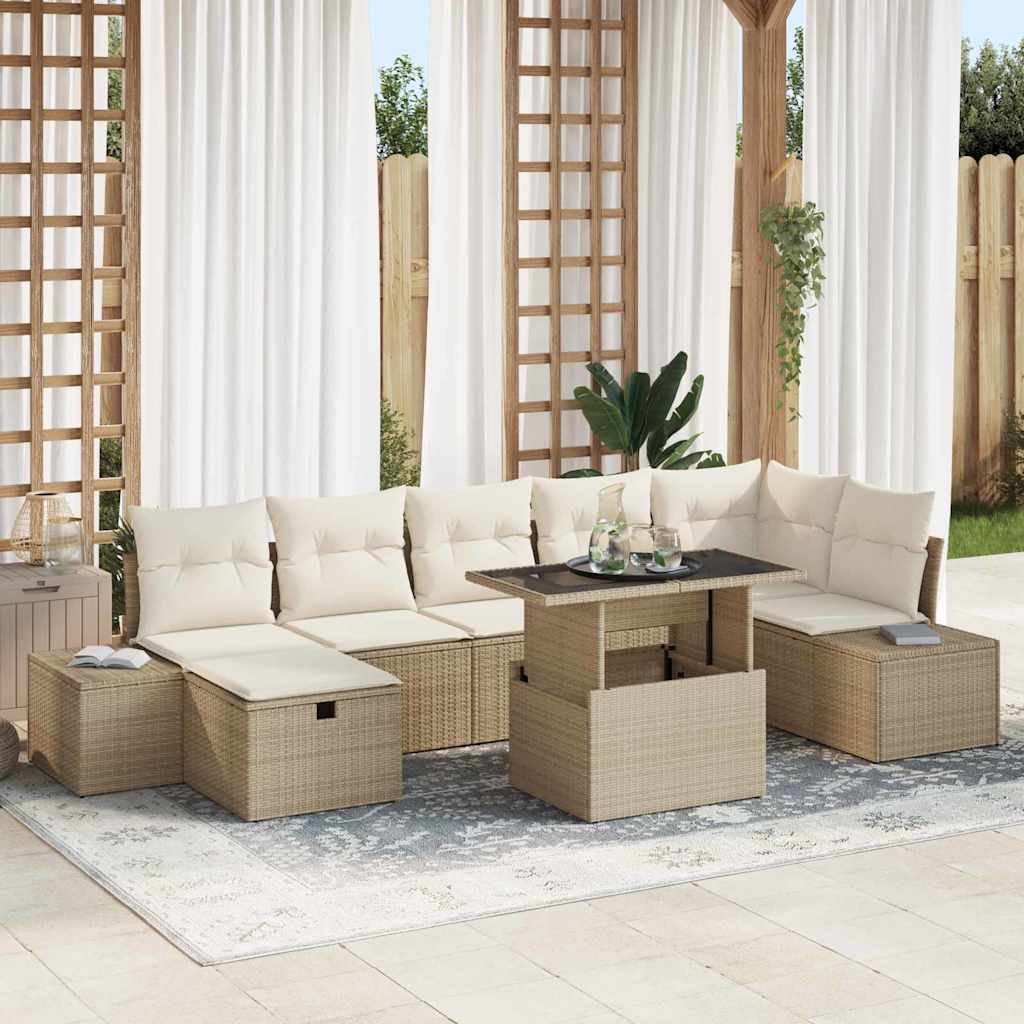 Set Divano da Giardino con cuscino 8 pcs Beige Poly Rattan