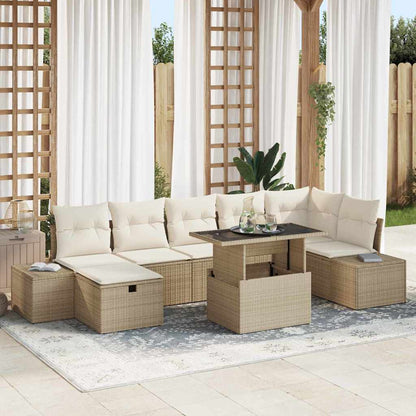 Set Divano da Giardino con cuscino 8 pcs Beige Poly Rattan