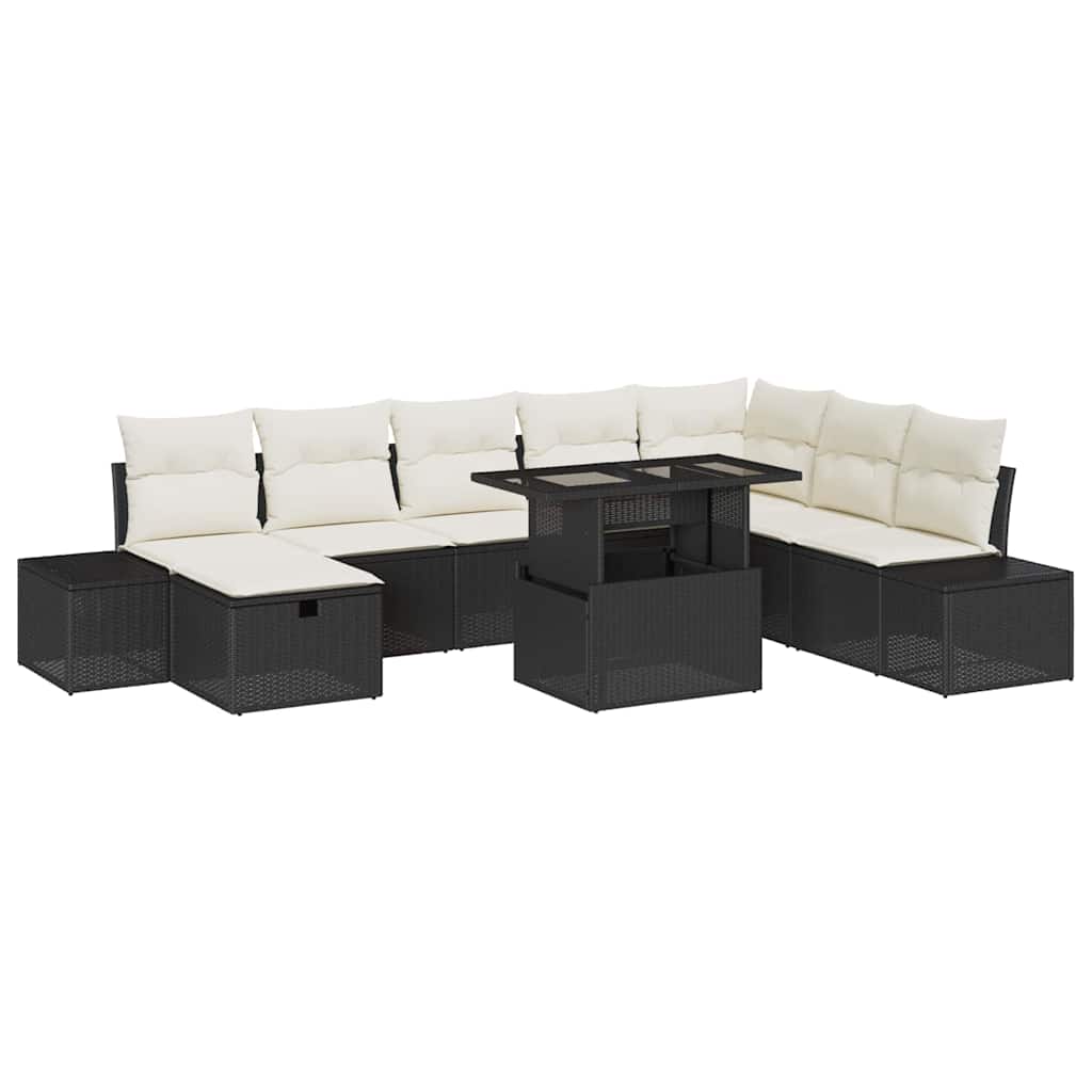 Set Divano da Giardino 11 pcs Nero Poly Rattan