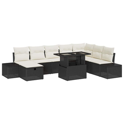Set Divano da Giardino 11 pcs Nero Poly Rattan