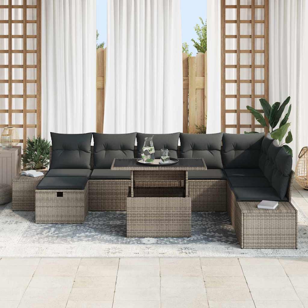 Set Divano da Giardino 11 pcs Grigio Poly Rattan