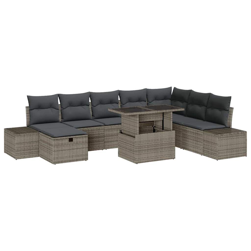 Set Divano da Giardino 11 pcs Grigio Poly Rattan
