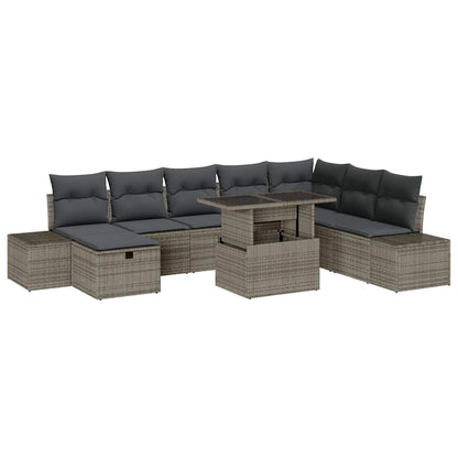 Set Divano da Giardino 11 pcs Grigio Poly Rattan