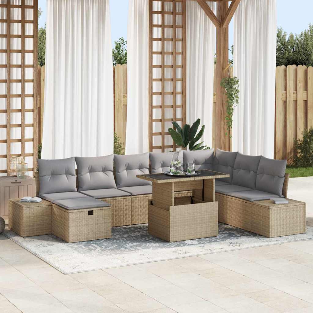 Set Divano da Giardino 11 pcs Beige Poly Rattan