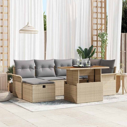 Set Divano da Giardino con cuscino 7 pcs Beige polyrattan