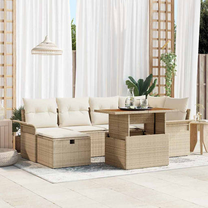 Set Divano da Giardino con cuscino 7 pcs Beige polyrattan