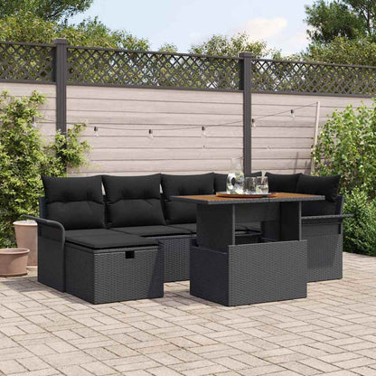 Set Divano da Giardino con cuscino 7 pcs Nero polyrattan