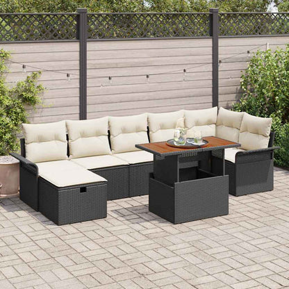 Set Divano da Giardino con cuscino 8 pcs Nero polyrattan