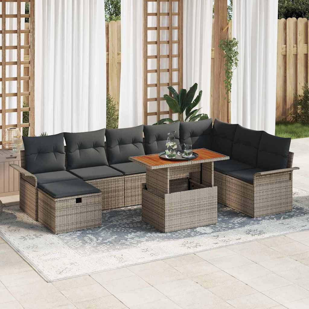 Set Divano da Giardino con cuscino 9 pcs Grigio polyrattan