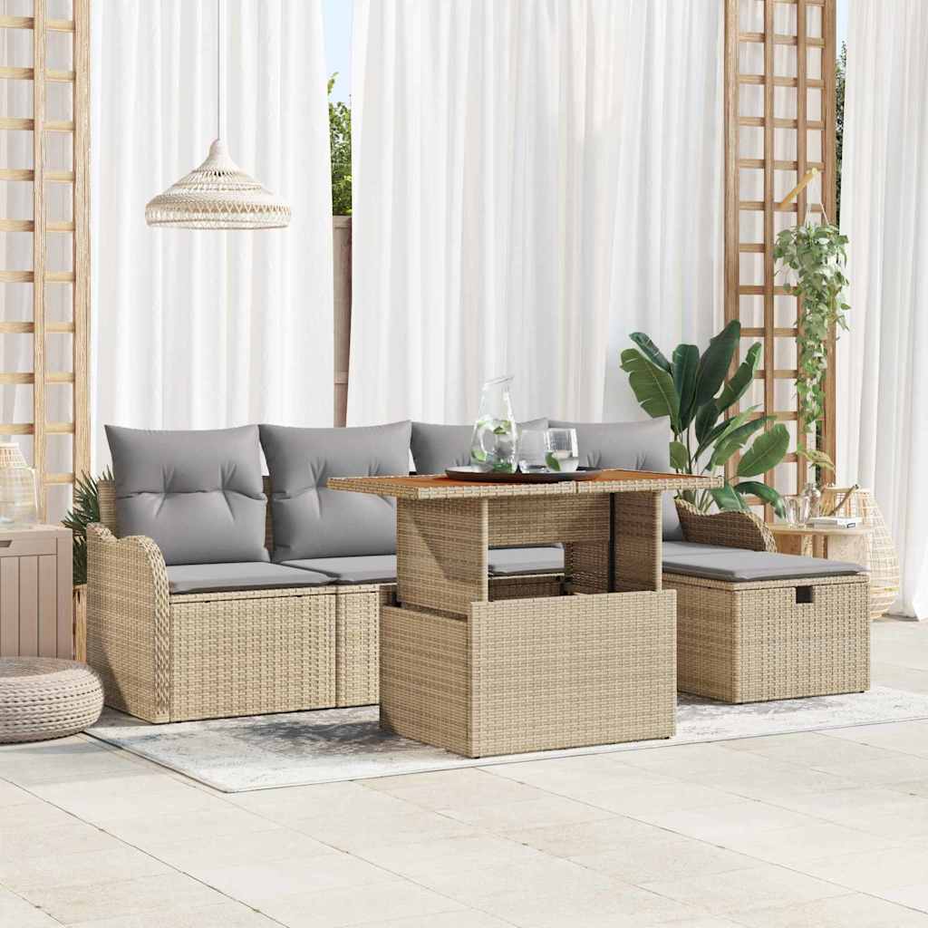 Set Divano da Giardino con cuscino 6 pcs Beige polyrattan