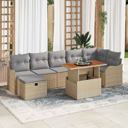 Set Divano da Giardino con cuscino 8 pcs Beige polyrattan