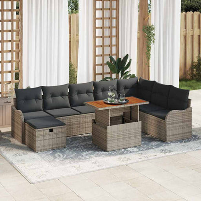 Set Divano da Giardino con cuscino 9 pcs Grigio polyrattan