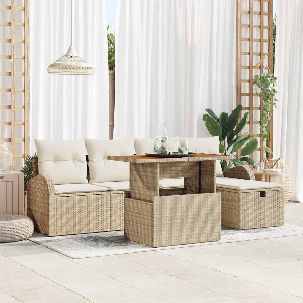 Set Divano da Giardino con cuscino 6 pcs Beige polyrattan