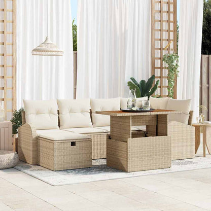 Set Divano da Giardino con cuscino 7 pcs Beige polyrattan