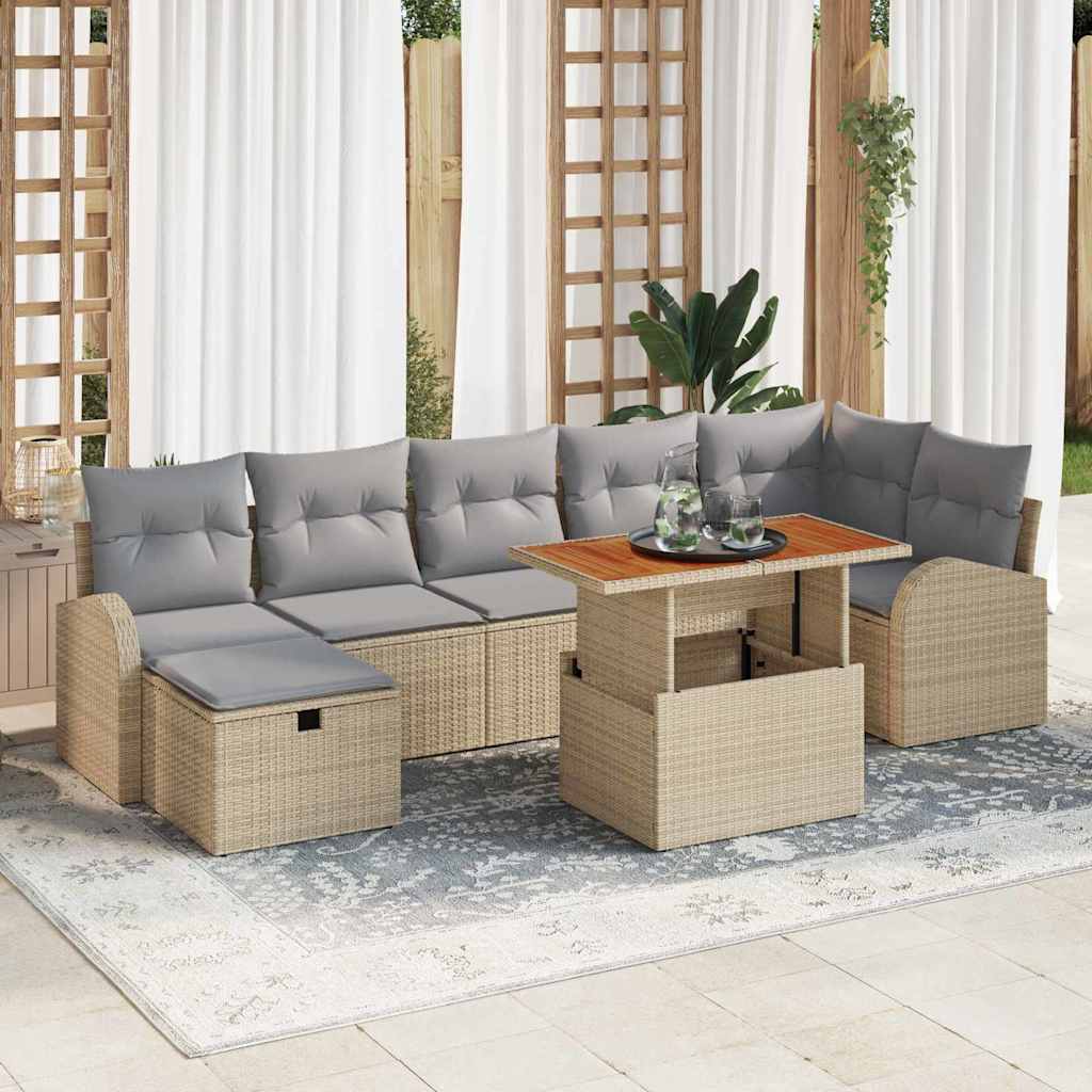 Set Divano da Giardino con cuscino 8 pcs Beige polyrattan