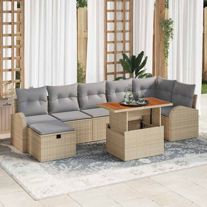Set Divano da Giardino con cuscino 8 pcs Beige polyrattan