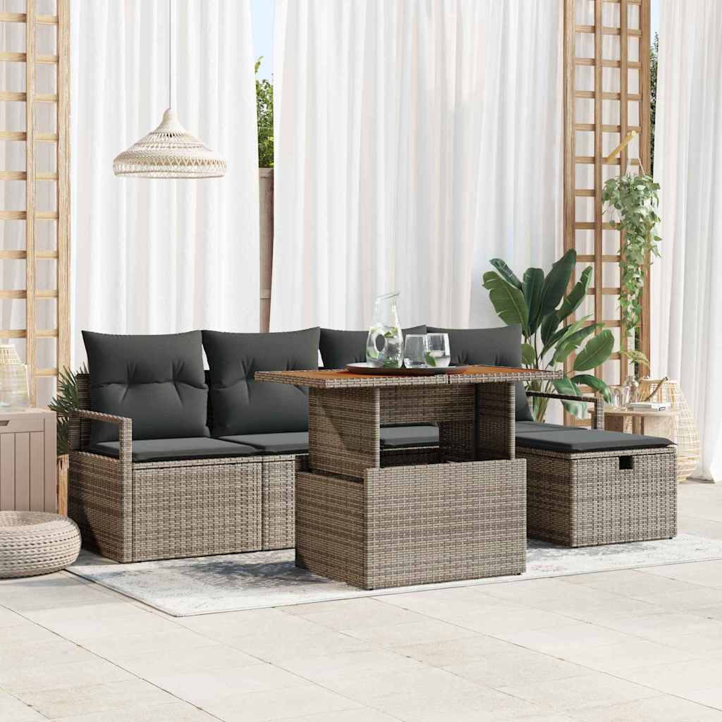 Set Divano da Giardino con cuscino 6 pcs Grigio polyrattan