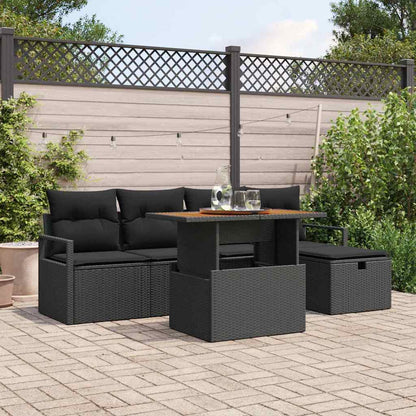 Set Divano da Giardino con cuscino 6 pcs Nero polyrattan
