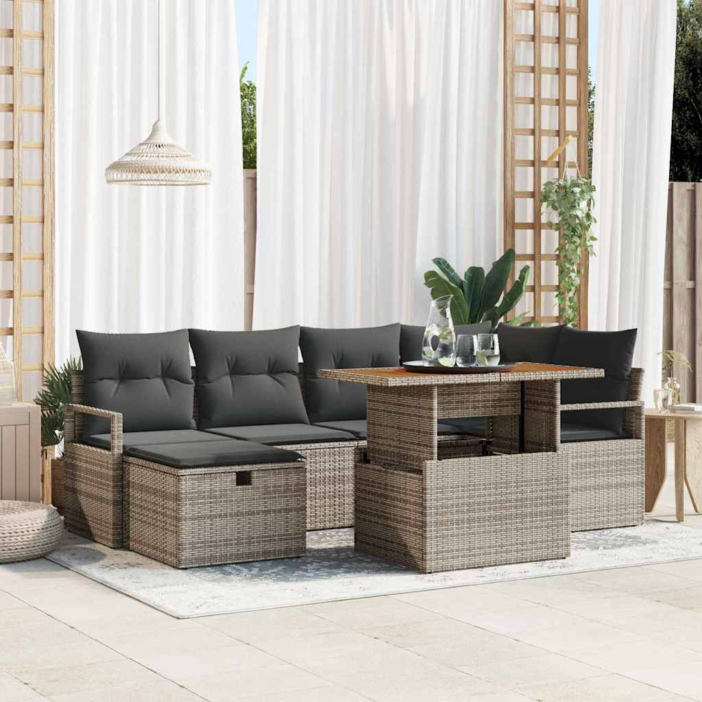 Set Divano da Giardino con cuscino 7 pcs Grigio polyrattan