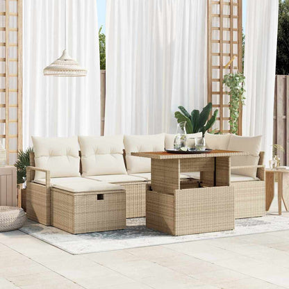 Set Divano da Giardino con cuscino 7 pcs Beige polyrattan