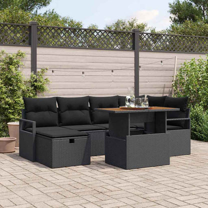 Set Divano da Giardino con cuscino 7 pcs Nero polyrattan