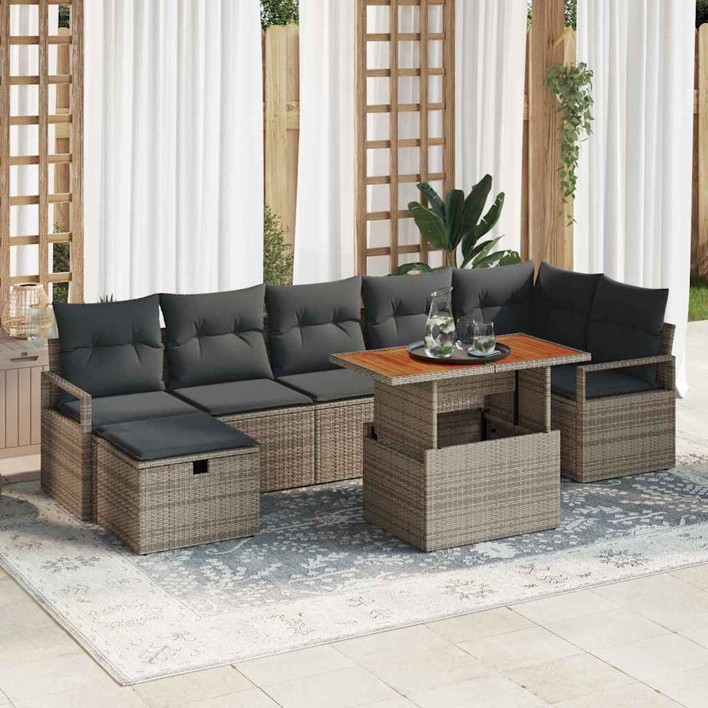 Set Divano da Giardino con cuscino 8 pcs Grigio polyrattan
