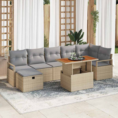 Set Divano da Giardino con cuscino 8 pcs Beige polyrattan