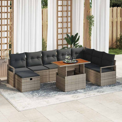 Set Divano da Giardino con cuscino 9 pcs Grigio polyrattan