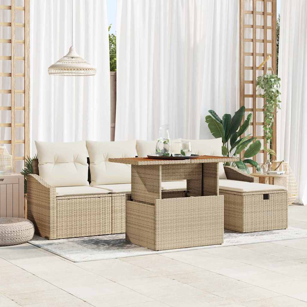 Set Divano da Giardino con cuscino 6 pcs Beige polyrattan